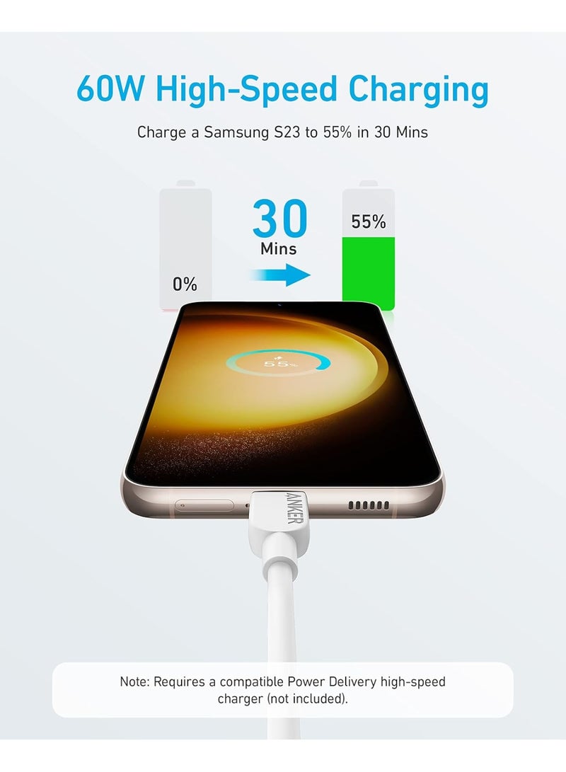 Anker 310 USB C to USB C Cable (3ft, 60W/3A), Fast Charging Type-C Cable for Samsung Galaxy S23, iPad Pro 2021, Air 4 & Mini 6, MacBook Pro 2020, Switch (USB 2.0) - White - Image 4